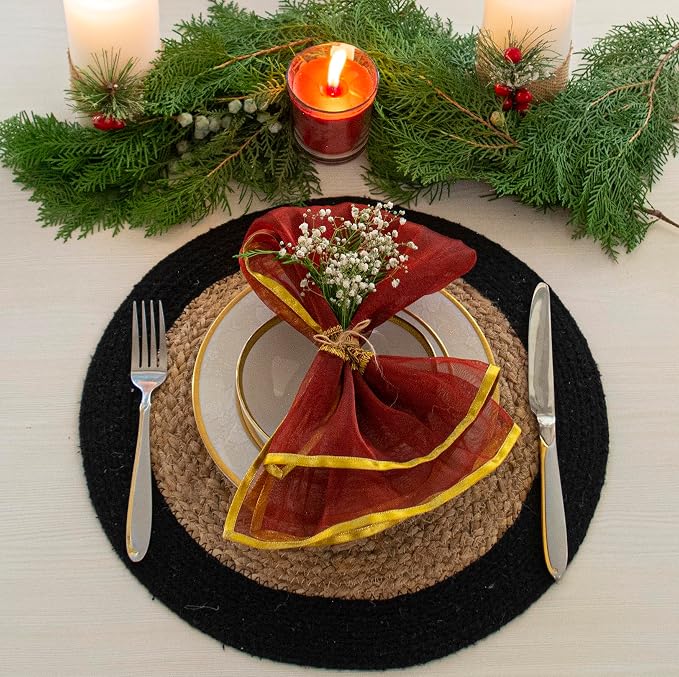Round Verona Woven Jute & Cotton Braided PLACEMAT, Size -15” Round, Color - Image 7