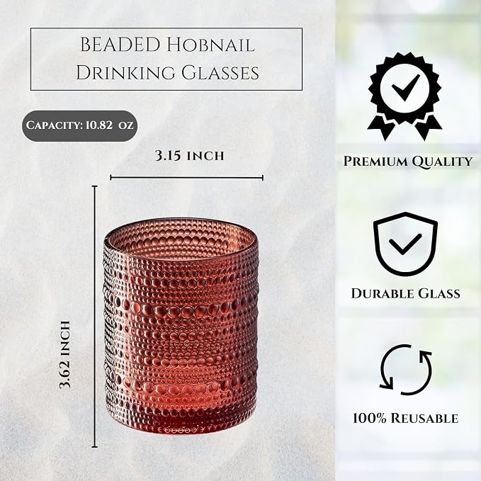 Shades of Summer Set of 6 Luxury Hobnail Drinking Glasses - 11oz Jewel-Toned - Image 4
