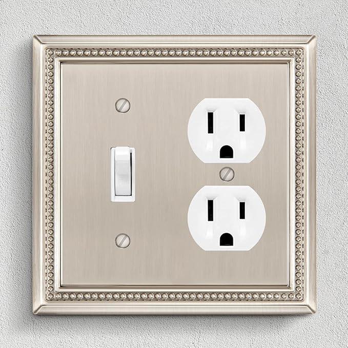 Henne Bery Sunken Pearls Heavy Duty Decorative Wall Plate Switch Plate Outlet Cover (Toggle/Duplex, Satin Nickel)