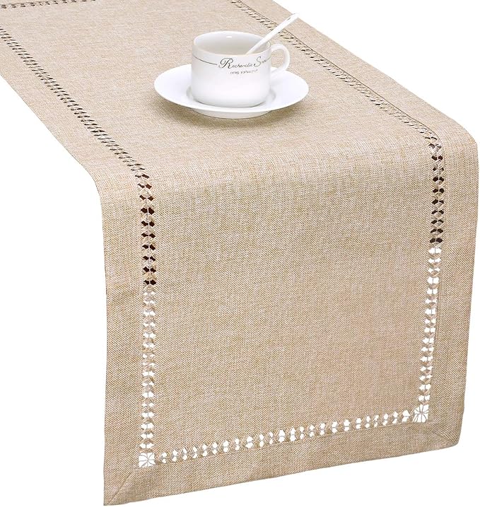 Grelucgo Handmade Hemstitch Beige Table Runner, Rectangular 14 by 90 Inch by Grelucgo