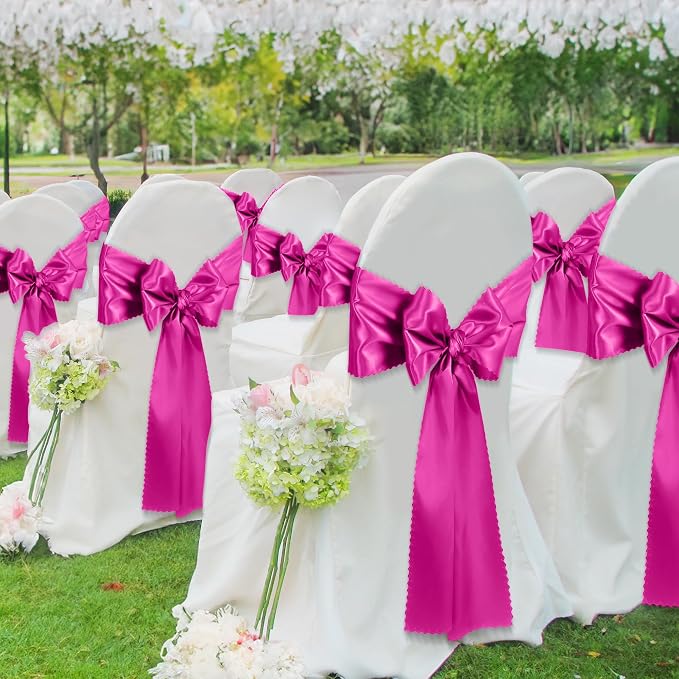 VACVELT Hot Pink Satin Table Runners, 12x72 Inch, 6 Pack, Scalloped Edge | - Image 4