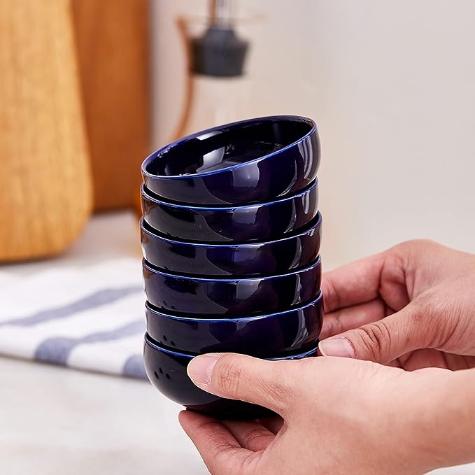 Ceramic Pinch Bowls,2.7 oz Mini Prep Dip Bowl Set,Small Dipping Salsa Charcuterie Soy Sauce Side Dish for Sushi,Set of 6(Blue)