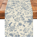 Blue Flower Burlap Table Runner Seasonal Spring Fall Kitchen Dining Linen Table by Worltoldb