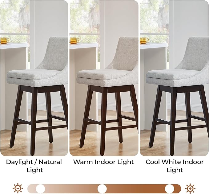 CHITA Counter Height Swivel Bar Stools Set of 4, FSC Certified Upholstered Fabric Barstool Chairs with Back, 26.8" H Seat Height, Fabric in Ivory