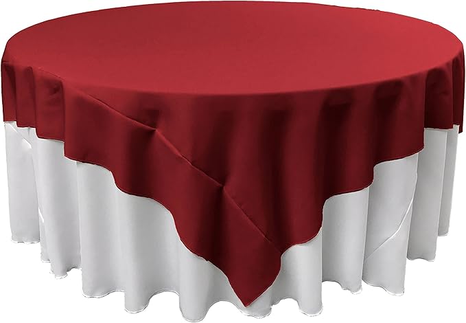 LA Linen Polyester Poplin Washable Square Tablecloth, Stain and Wrinkle Resistant Table Cover, 90 by 90-Inch, Cranberry, (TCpop90x90_CranberryP28)