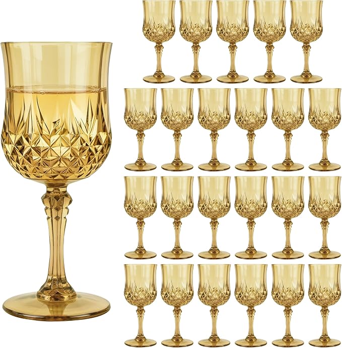 24Pack Plastic Wine Glasses, 7oz Vintage Goblets by LEYIQU