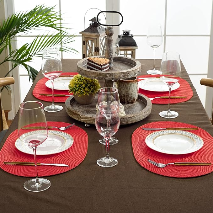 FunWheat Oval Braided Placemats Set of 4 Table Mats for Dining Tables Washable Heat Resistant Place Mats for Indoor Outdoor Use 12 x18 Inch(Oval Red, 4pcs)