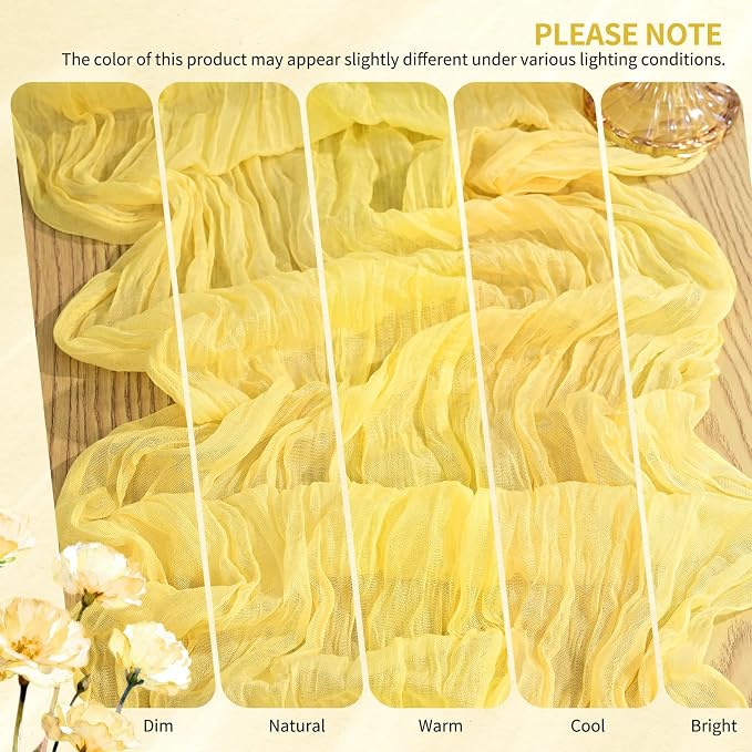 4 Pack Cheesecloth Table Runner 10FT Light Yellow Table Runner Boho Gauze - Image 7