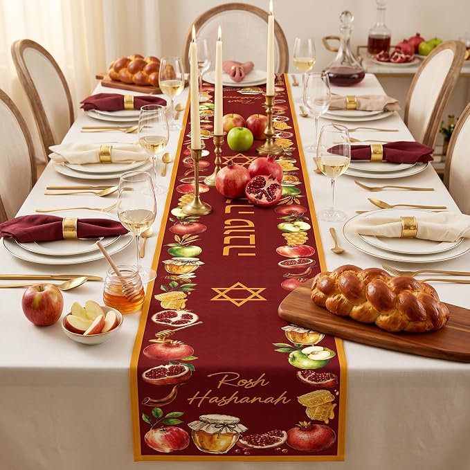 EUOYUFO Rosh Hashanah Table Decorations, Shana Tova Theme Table Runner -71 x 12 - Image 2