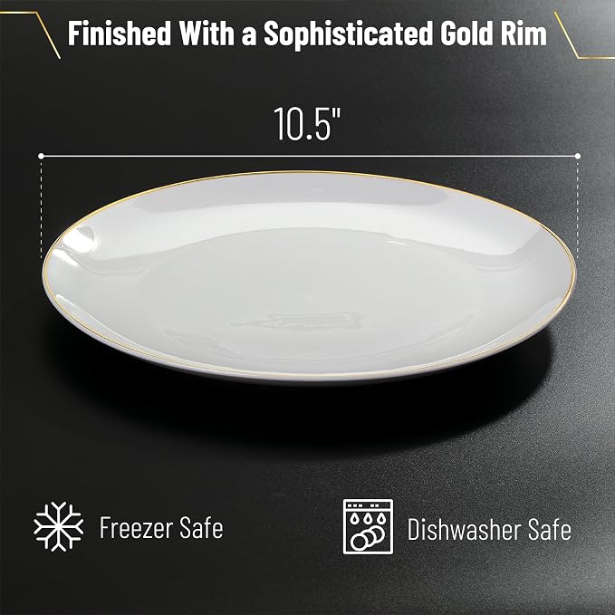 BTaT- White Porcelain Dinner Plates, 10.5" Gold Rimmed, Classic Style, Formal - Image 3