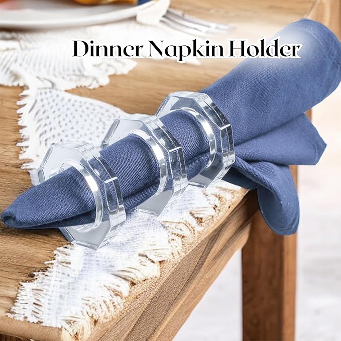 ALPHA Living HOME Acrylic Napkin Rings Set of 12 - Crystal Decorative Serviette Holders Ideal Décor for Weddings, Family Gatherings, Formal Dinners, Banquets & Everyday Dining (Transparent)
