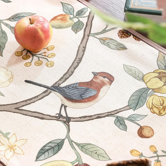 bilin gaier Designer Vintage Linen Small Table Runner, Floral Fruit Pattern - Image 8