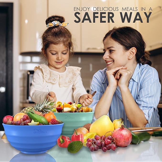 60-OZ 6 Large Wheat Straw Bowls - Large Salad, Fruit & Dinner Bowls - Dishwasher & Microwave Safe - Coral, Classic Style