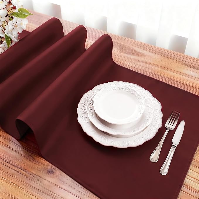 FOLINS&HOME Burgundy Waterproof Decorative Table Runner 90 Inches Long | 210GSM - Image 3