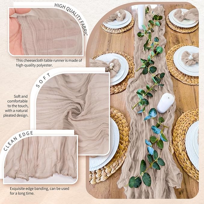18 Pack Cheesecloth Table Runner 10FT Rosy Brown Table Runner Boho Gauze Cheese - Image 3