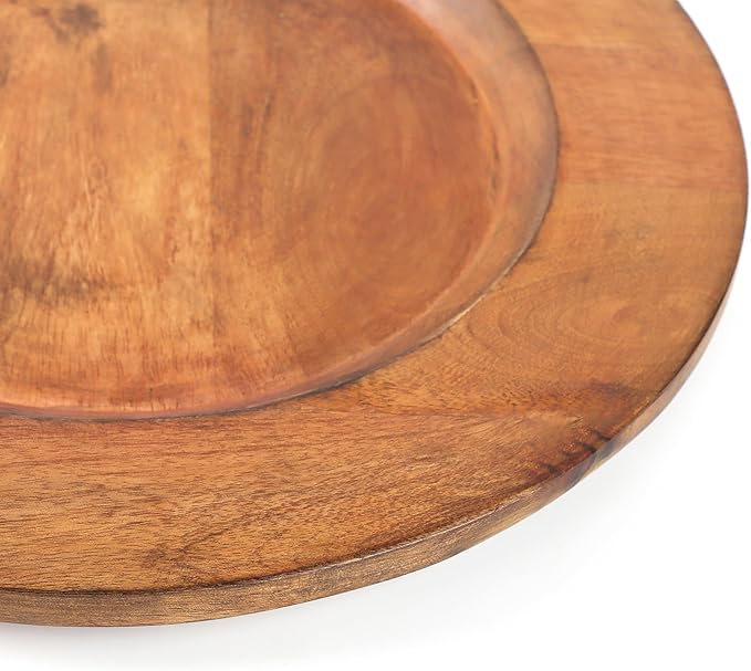 Alpha Living Home Wood Charger Plate Set of 2 - Round Serving Platters Rustic Chargers for Home Décor Charcuterie Appetizer & Dining - Hardwood Platter Handcrafted Versatile Durable 13 inch (Brown)