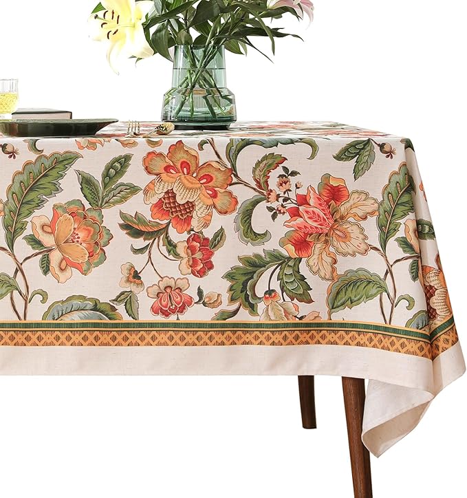 patdrea Designer Linen Square Tablecloth,Vintage Provencal Rustic Floral Pattern Tablecloths,Decorative Table Cover Cloth for Kitchen,Dining,Tea Party,Home,Christmas,55"*55"