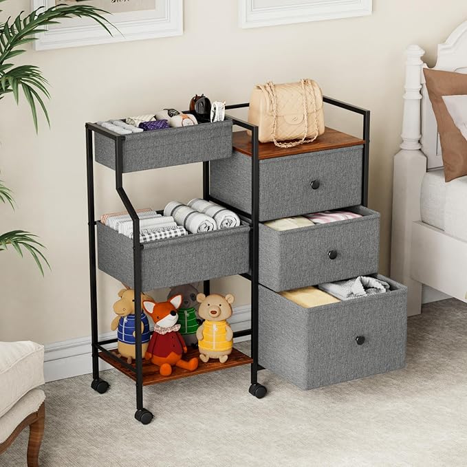 Baby Diaper Caddy Organizer Cart - 3 Tier Rolling Cart with Dividers and Drawers, Easy To Assemble, Mobile Utility Cart with Wheels for Nursery, Bedroom, Changing Table & Crib