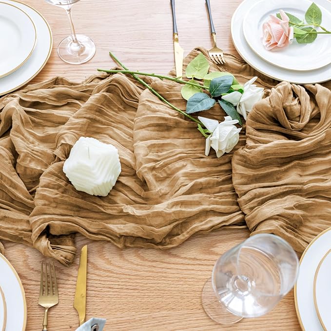 Cheesecloth Table Runner Khaki 10FT Boho Gauze Runner, 12 Pack | 120 Inch - Image 5