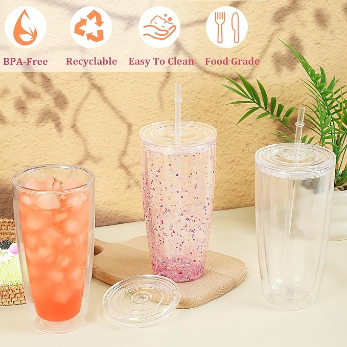 24 Oz Acrylic Snowglobe Tumbler, 4 Pack Pre-Drilled Double Wall Plastic - Image 3