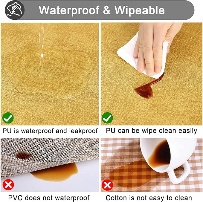 homing Faux Leather Heat Resistant Placemats 8 Packs, Waterproof Wipeable Dining PU Place Mats for Indoor & Outdoor, Easy to Clean, Yellow