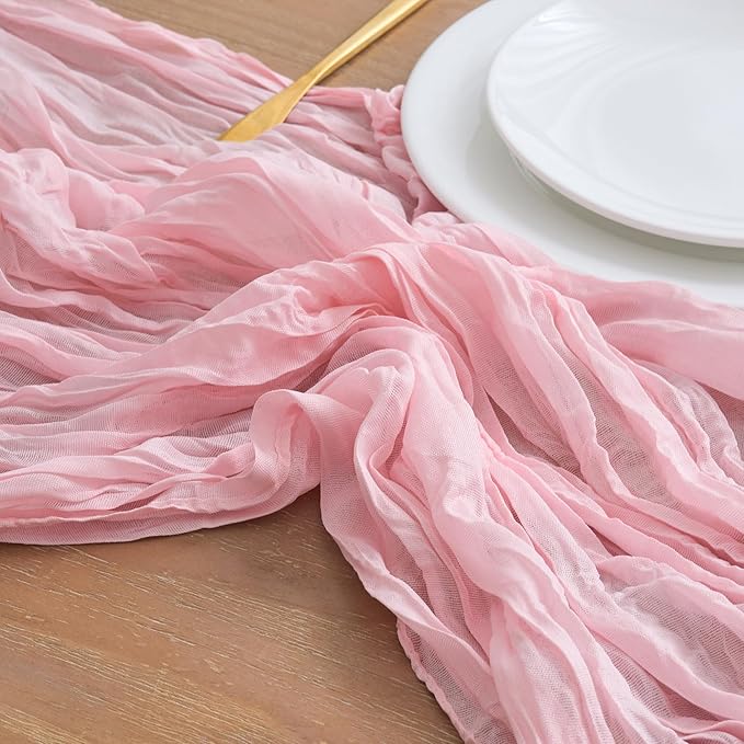 Asee'm 3pcs Blush Pink Cheesecloth Table Runner Summer 10FT Gauze Sheer | Boho - Image 4