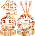 96 Pcs Special Delivery Pizza Baby Shower Decorations, Tableware Set | Includes by EoBeCy
