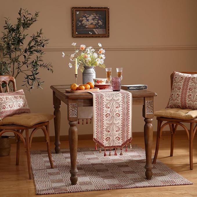 Designer Vintage Linen Table Runner, Floral Pattern, Dining Table, Thanksgiving - Image 9