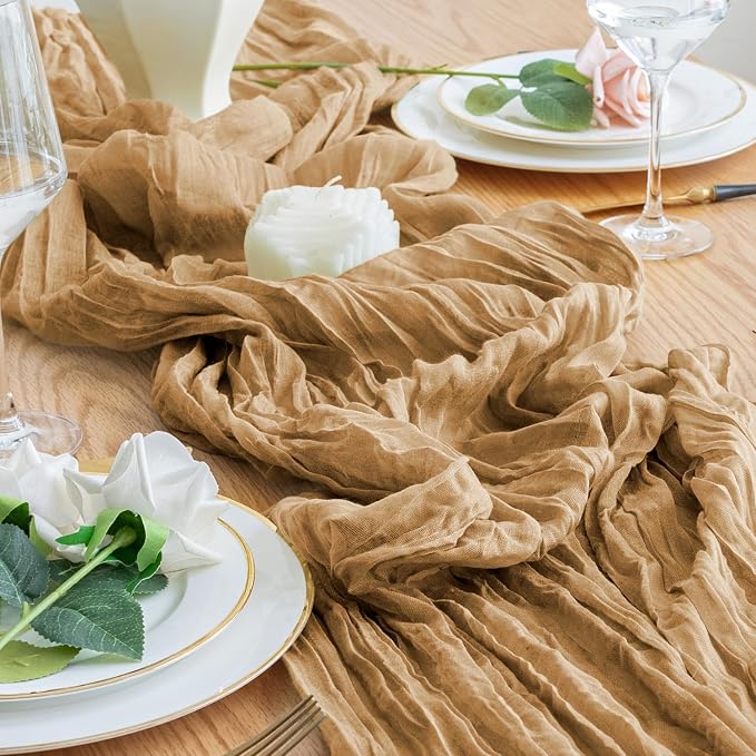 Cheesecloth Table Runner 10FT 3Pcs Khaki Boho Gauze Rustic Sheer Runners | - Image 6