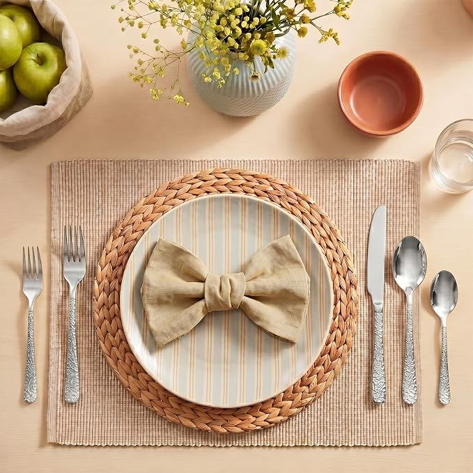 20 Piece Embossed Silverware Set, Stainless Steel Flatware Set - Image 4