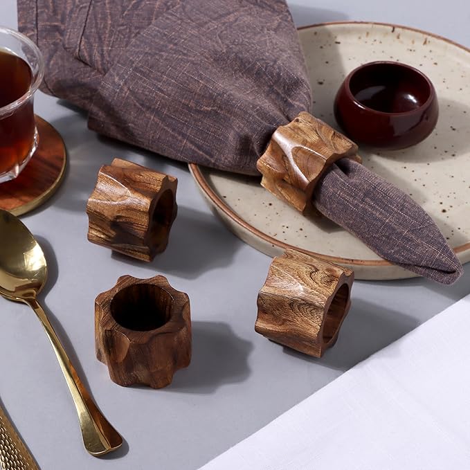 ALPHA Living HOME Napkin Rings Set of 12 for Dinner Parties, Weddings Receptions, Family Gatherings, Everyday Use - Set Your Style with Daily Use Table Décor Accessories (Brown)