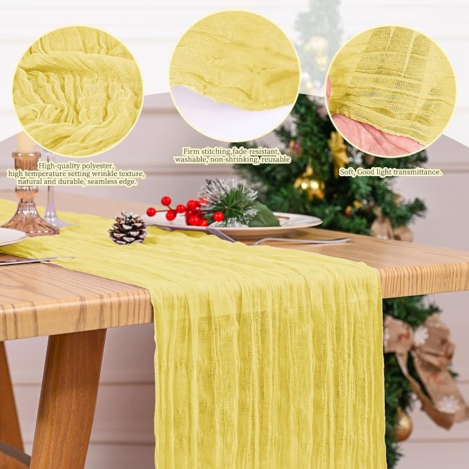 4 Pack Yellow Table Runner 17 x 108inch Cheesecloth Table Runner Boho Gauze - Image 5