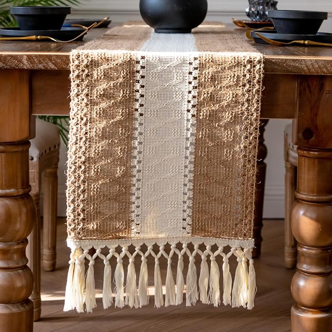 EMMTEEY Boho Table Runner with Tassels 72 Inches Long, Scratch & Heat Resistant - Image 5