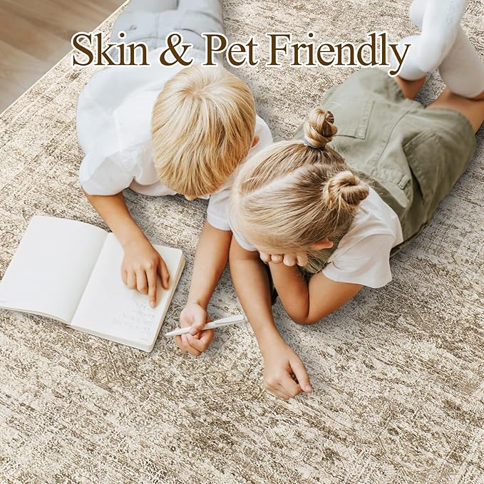 6x9 Area Rug for Living Room Washable 6x9 Rug Non-Slip Modern Rugs for Bedroom Dining Room Ultra-Thin Indoor Brown Rug