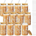 Mumufy 12 Pack Glass Cups Gift Aesthetic Cute Glass Cup Tumbler Flower Iced by Mumufy