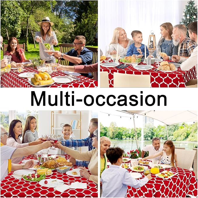 Smiry Rectangle Table Cloth, Waterproof Vinyl Tablecloth with Flannel Backing for Rectangle Tables, Wipeable Spillproof Plastic Tablecloths for Dining, Camping, Indoor and Outdoor (52"x70", Red)