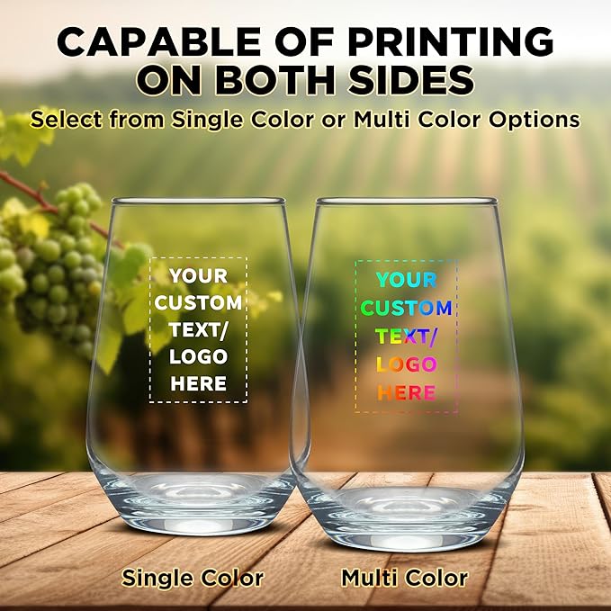 DISCOUNT PROMOS 100 Vaso Silicia Stemless Wine Glasses Set, 16 oz. - Personalized Text, Logo - Clear, Orb-Like, Thick base - Clear