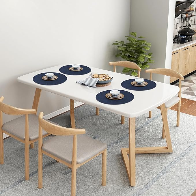 Homaxy Round Faux Leather Placemats and Coasters, Washable Dual-Side Table Mats, Wipeable Heat-Resistant Dining Place Mats for Outdoor and Indoor, Set of 12, Diameter 13 and 3.93 inch, Navy Blue