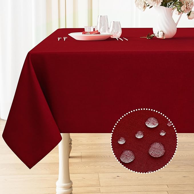Smiry Rectangle Table Cloth Linen Textured, Waterproof Spillproof Anti-Wrinkle Burlap Tablecloth, Washable Decorative Fabric Table Cover for Dining, Party, Banquet, 52 x 70 Inch, Red