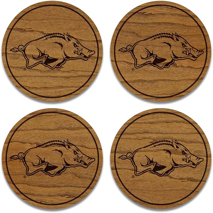 LazerEdge Arkansas Razorbacks Wooden Coaster Set - Cherry Wood - Officially Licensed Product - 4-Pack