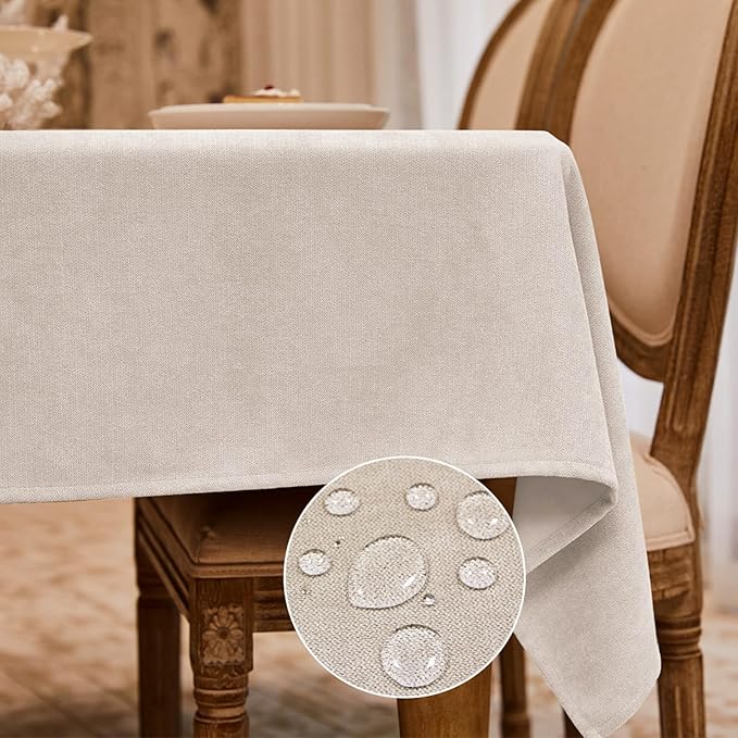 BALCONY & FALCON Rectangle Tablecloth Washable Wrinkle Resistant and Water Proof Table Cloth Decorative Linen Fabric Tablecloths for Dining Parties Kitchen Wedding and Outdoor Use (Beige, 57x118)