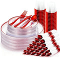 SUT 350 Pcs Red and Clear Plastic Dinnerware Set by SeeYouTomorrow