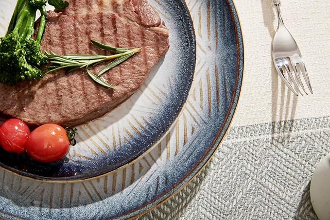 8” Stoneware Coupe Appetizer Plates with Reactive Glaze Finish, Dishwasher Microwave Oven Safe, for Salad, Dessert, Steak, Pasta (set of 6) (8" reactive glaze plates)