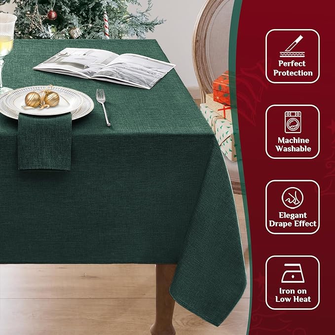 Softalker Large Rectangular Table Cloth Green 120x60 inch Linen Textured Tablecloth Waterproof, Stain and Wrinkle Resistant, Extra Lang Table Cloth for 6/8 Foot Rectangle Tables Decor Christmas