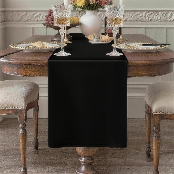 Black Table Runner, Waterproof Washable Runners 90 Inches Long | Reusable 12x90 by KAIPHO