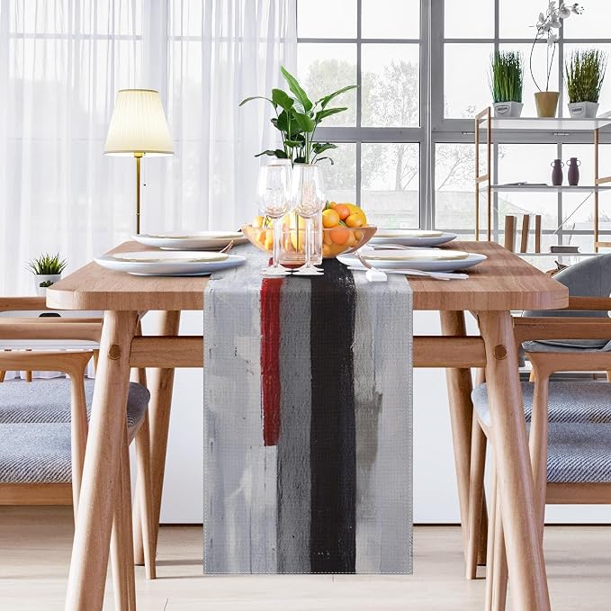 Emvency Table Runner, 13x60 Inch, Modern Art Painting | Black Red Dining Decor - Image 7