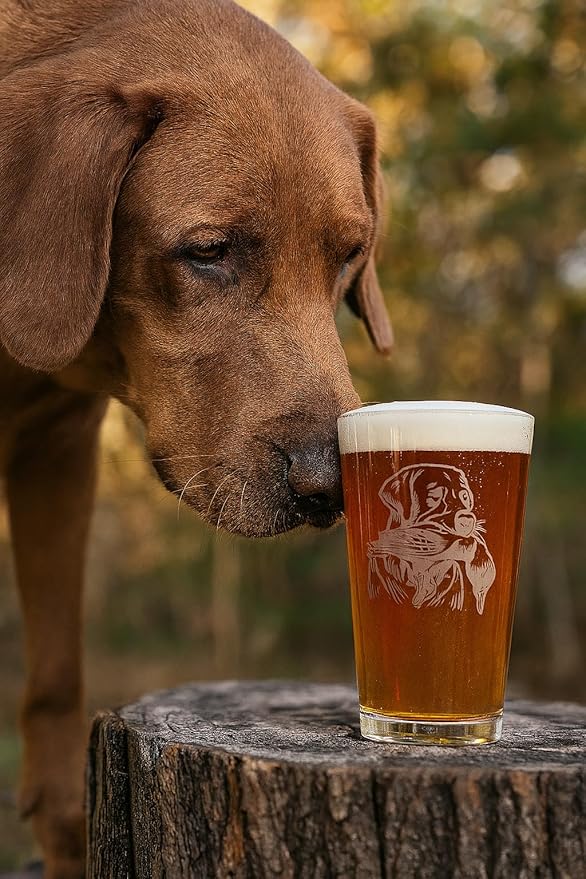 Hat Shark Duck Hunting Gear Decor Beer Glass - Mallard Duck Black Lab Hunting Gift - Laser Engraved 16 oz Pint Drinking Glass Dog Cool Hunters Gift for Men and Women Who Love Water Dogs