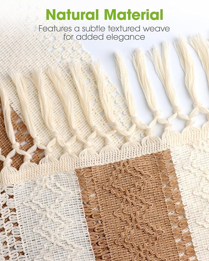 Pureegg Boho Table Runner 12 x 108 Inch, Woven Tassel Design | Dining Table - Image 5