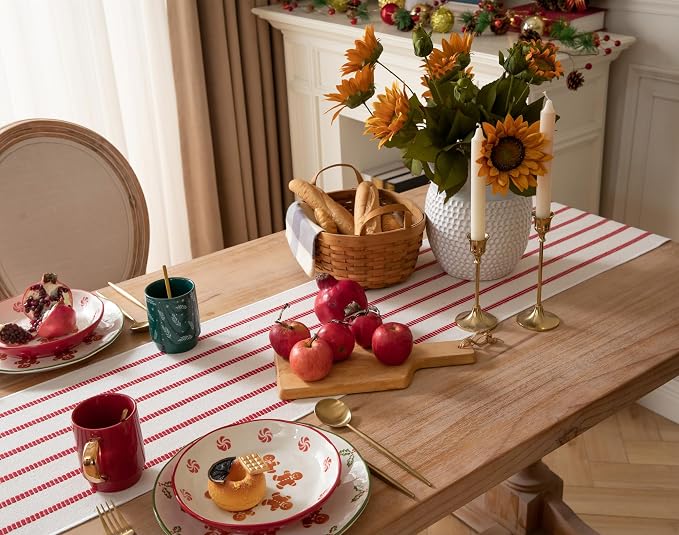 Caflife Christmas Table Runner 72 Inchs Long, Cotton and Linen Woven - Image 4