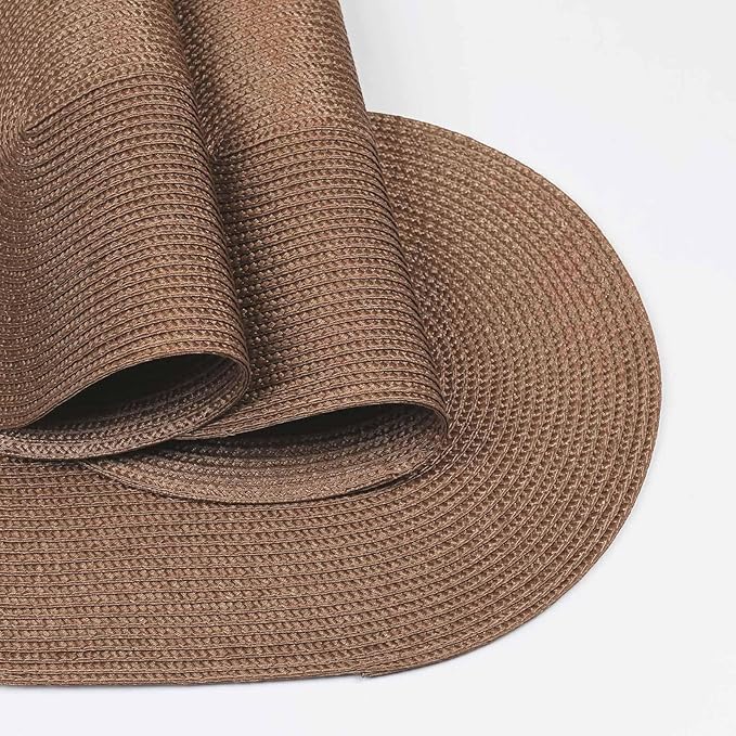 FunWheat Oval Braided Placemats Set of 8 Table Mats for Dining Tables Washable Heat Resistant Place Mats for Indoor Outdoor Use 12 x18 Inch(Oval Light Brown, 8pcs)